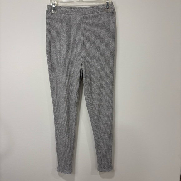 Meshki Fauve Gray Ribbed Knit Lined Skinny Sweat Pant Lounge Athleisure Cozy - Picture 1 of 9